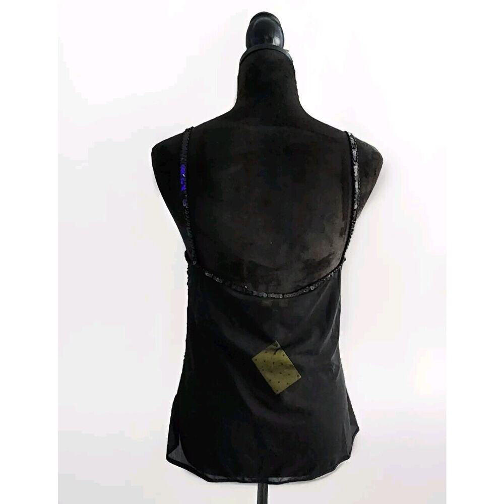 NWT Luisa Spagnoli Women's Black Sequin Cami Tank Top With Ruffles Bow Sheer L - Picture 3 of 7